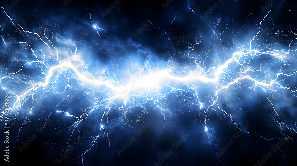 Abstract Blue Lightning Bolt Background with White Energy Streaks and Dark Clouds Abstract Blue Lightning Bolt Background with White Energy Streaks and Dark Clouds