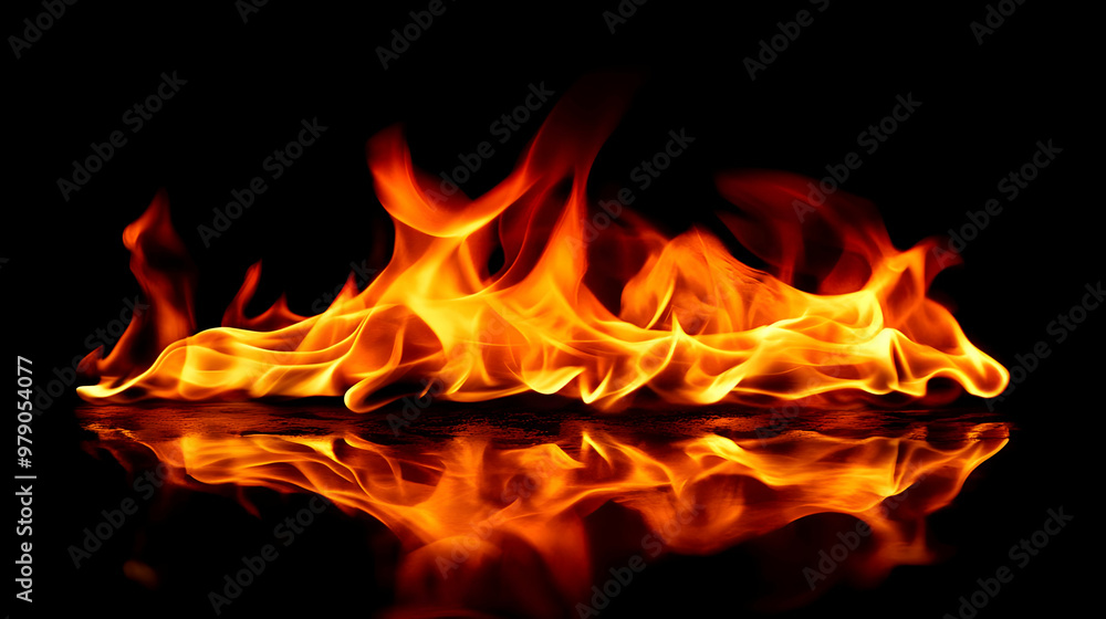 Fiery Abstract Flames Dance and Reflect in a Black Background, Creating a Dynamic and Energetic Composition Fiery Abstract Flames Dance and Reflect in a Black Background, Creating a Dynamic and Energetic Composition