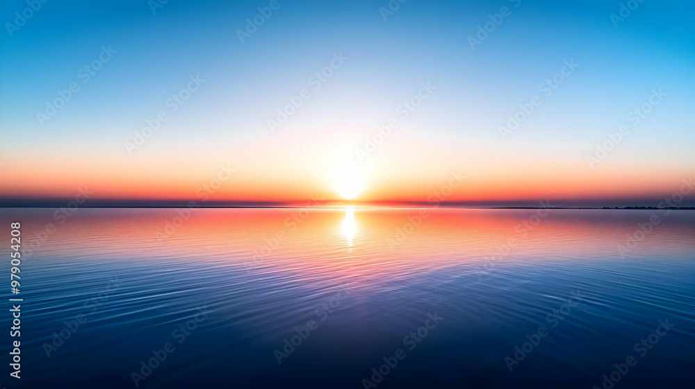 Obraz premium Serene Sunset Reflection on Calm Water, a Peaceful and Tranquil Landscape, Captivating Colors of the Sky and Sea
