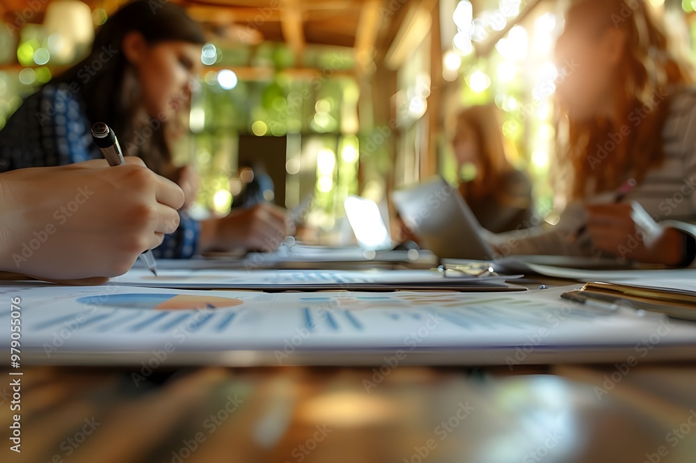 Close up of business people working together in office. Business concept. - Generated AI Close up of business people working together in office. Business concept. - Generated AI