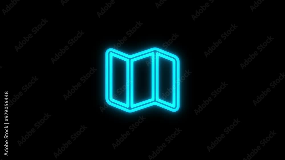 Glowing neon line map animated icon isolated on a black background. 4k video motion graphic animation. Glowing neon line map animated icon isolated on a black background. 4k video motion graphic animation.