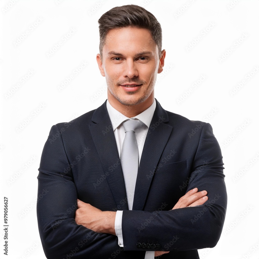 Confident Businessman with Short Hair in a Suit Isolated on White Background, Clipping Path, Full Depth of Field Confident Businessman with Short Hair in a Suit Isolated on White Background, Clipping Path, Full Depth of Field