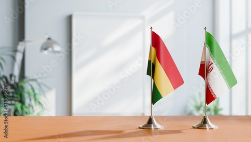 FLAGS OF BOLIVIA AND IRAN ON TABLE