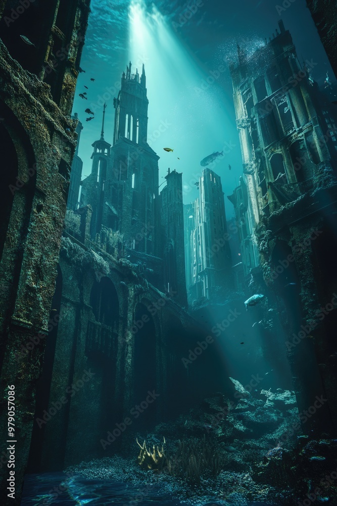 Obraz premium Underwater Castle Ocean Scene