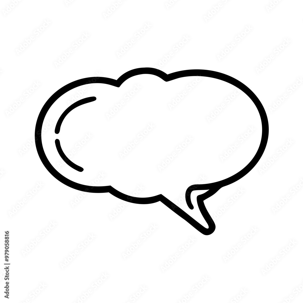 Rounded speech bubble with curved pointer, black outline on white background with copy space
Rounded speech bubble with curved pointer, black outline on white background with copy space