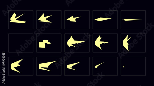 2d animate gun flash FX animation.  Cartoon muzzle flash fire animation sprites sheet frame.