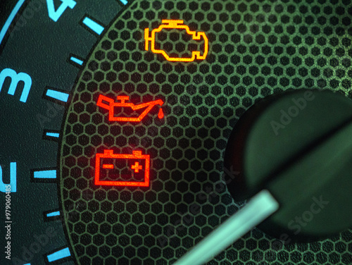 warning light, close up of warning light on car dashboard