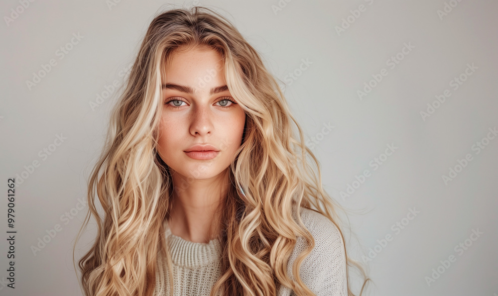 Natural blonde model face. Long blond hair, fresh skin and natural make-up looking at camera Natural blonde model face. Long blond hair, fresh skin and natural make-up looking at camera