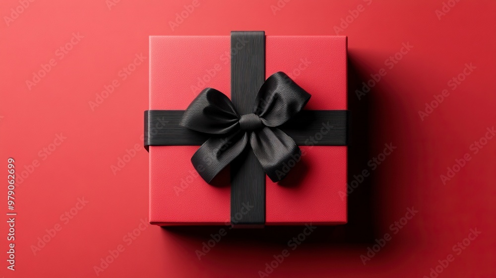 Black Friday sign in gift box wrapped with black ribbon on red background. 3d Render illustration. generative ai Black Friday sign in gift box wrapped with black ribbon on red background. 3d Render illustration. generative ai