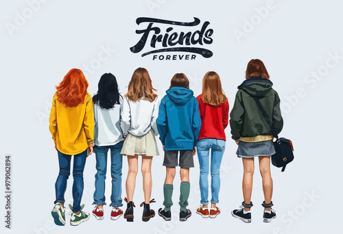 International Friendship Day concept, friends forever poster. bonding's, group, hangout  vector illustration