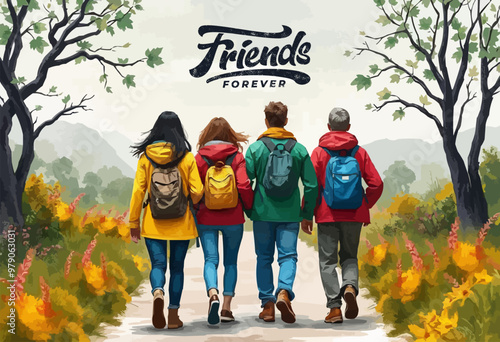 International Friendship Day concept, friends forever poster. bonding's, group, hangout  vector illustration