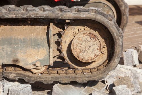 Planierraupe eines Baggers auf einer Baustelle, Deutschland photo