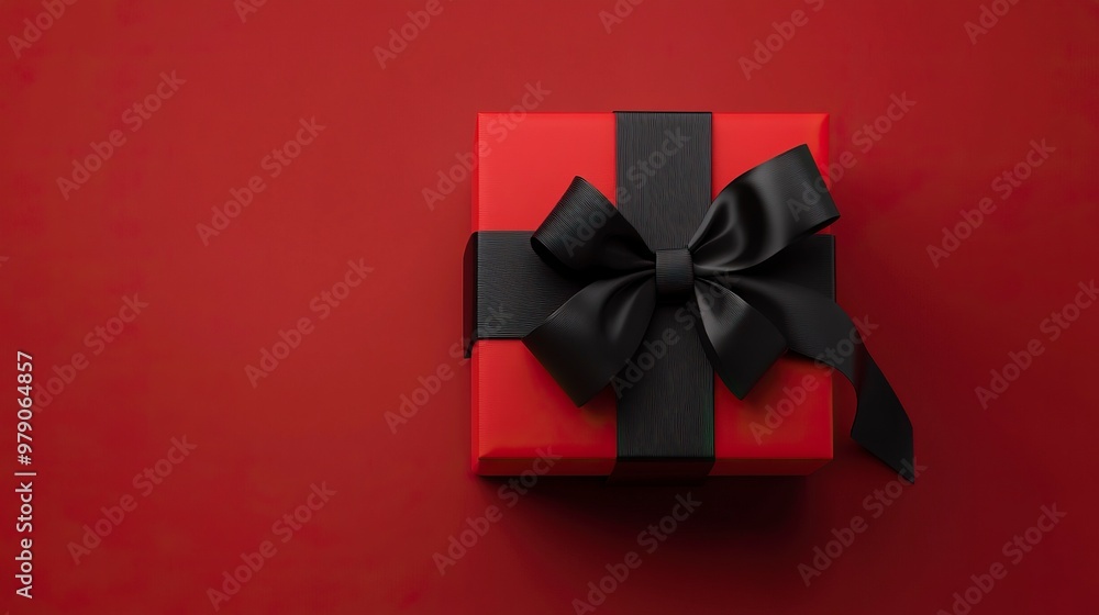 Black Friday sign in gift box wrapped with black ribbon on red background. 3d Render illustration. generative ai Black Friday sign in gift box wrapped with black ribbon on red background. 3d Render illustration. generative ai