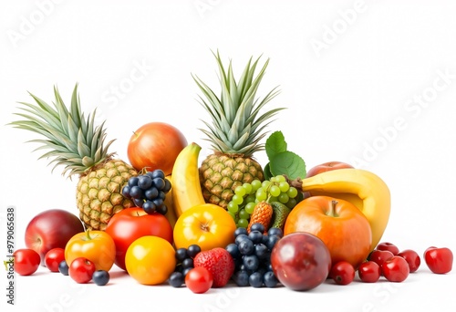 Vibrant Fruit Arrangement on a White Background