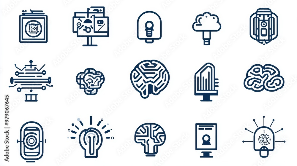 Artificial Intelligence Brain Icons Set Artificial Intelligence Brain Icons Set