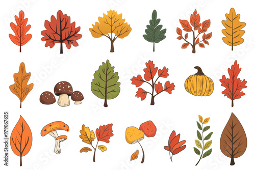 autumn set hand drawn fall leaves pumpkins acorn maple background seasonal holidays thanksgiving banner clipart illustration