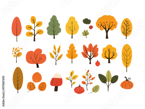 autumn set hand drawn fall leaves pumpkins acorn maple background seasonal holidays thanksgiving banner clipart illustration