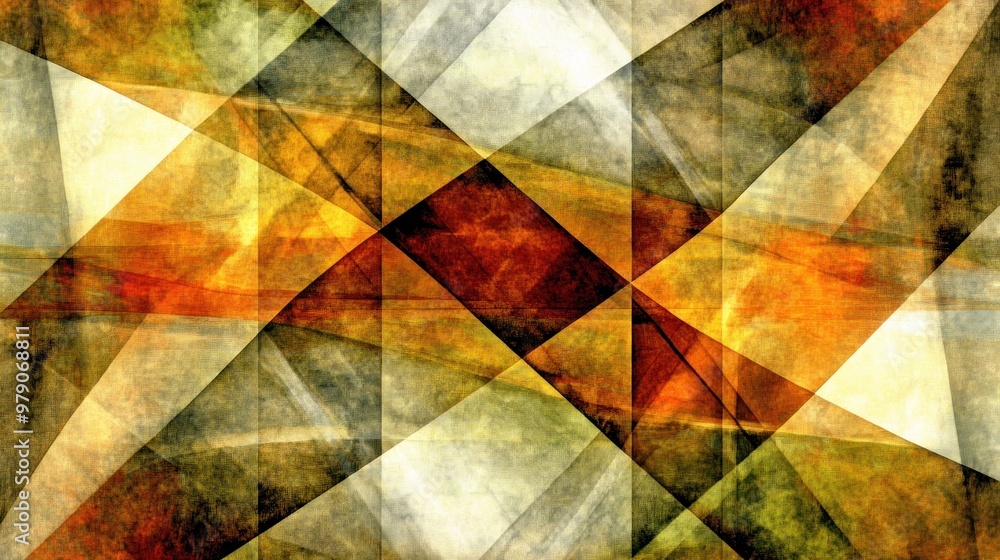 An abstract composition featuring intersecting shapes and warm colors. An abstract composition featuring intersecting shapes and warm colors.