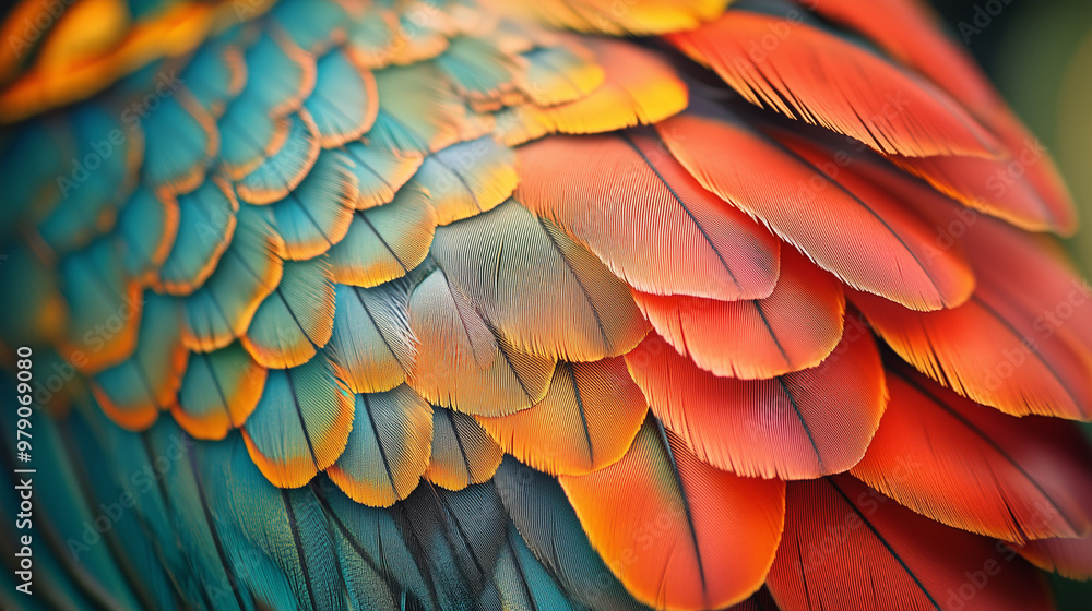 Fototapeta premium Vibrant Close Up of Colorful Feathers in Detailed Macro View