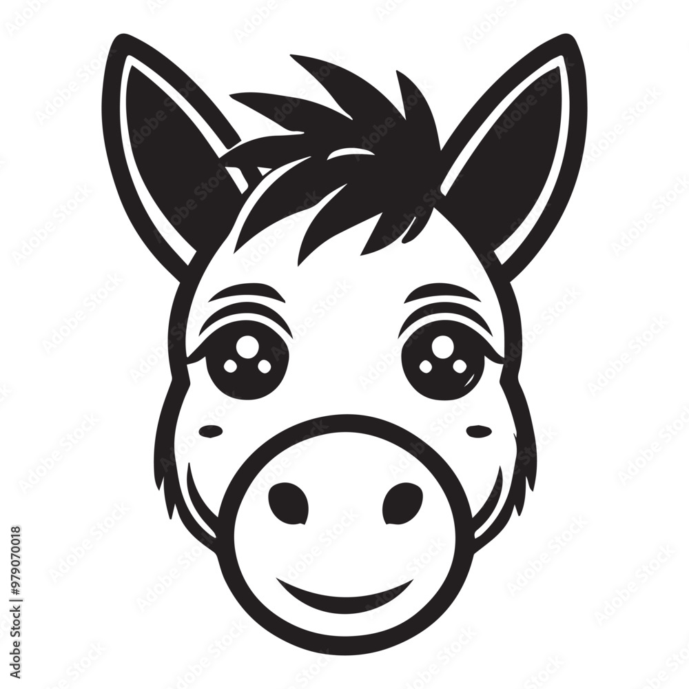 Donkey face Outline Design - Donkey vector illustration in black and white Donkey face Outline Design - Donkey vector illustration in black and white