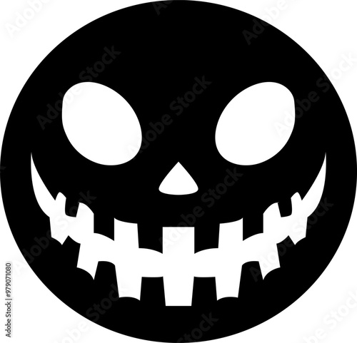 Horror and scary halloween faces silhouette icon. Halloween pumpkin, emoji and tattoo ghost smile spooky jack evil mouth eyes scary silhouette vector illustration 