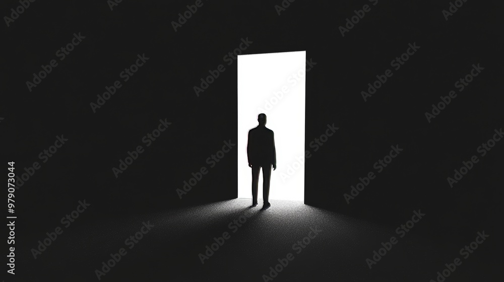 Fototapeta premium An illustration of a man in a dark room lit by bright light.