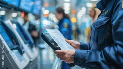 Border Control: Passport Check at Airport Security.security, travel scrutiny, digital tools in border control.Security,control,regulation,travel,journey,vacation,pandemic,travel restrictions,AI,4k.
