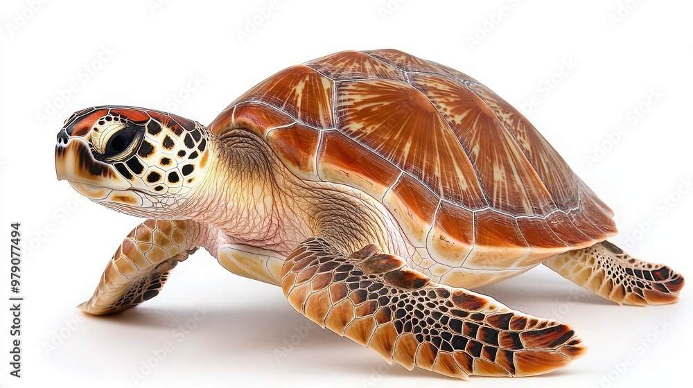Obraz premium Green Sea Turtle Shell Close Up Wildlife Reptile Ocean Animal Nature Isolated White