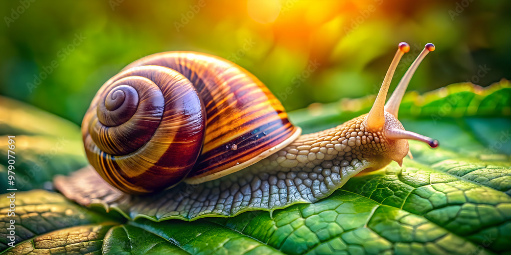 Hyper-realistic close-up of a snail on a leaf with vibrant colors, intricate details, and natural light , Snail, Leaf, Nature Hyper-realistic close-up of a snail on a leaf with vibrant colors, intricate details, and natural light , Snail, Leaf, Nature
