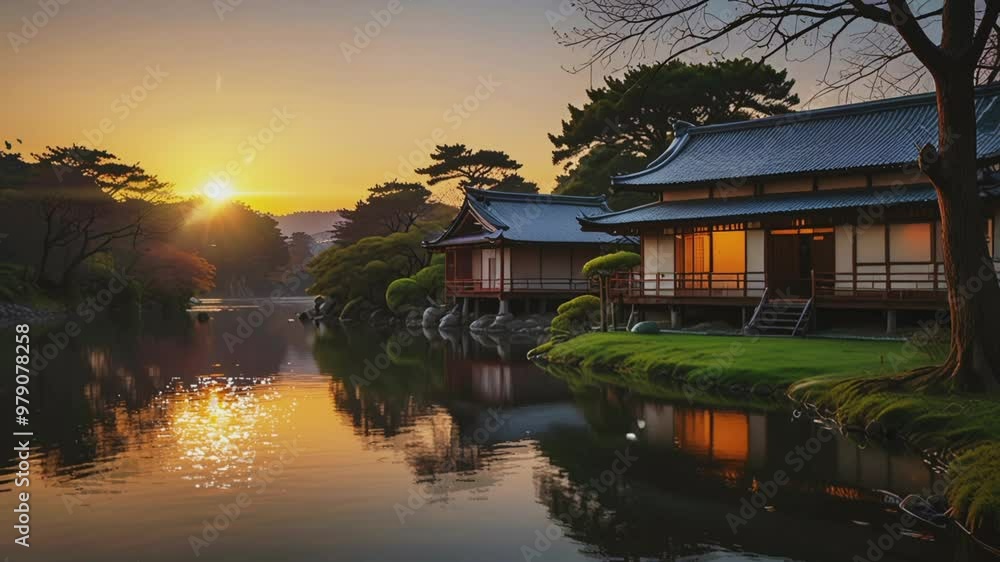 the atmosphere of a house by the lake in the morning the atmosphere of a house by the lake in the morning
