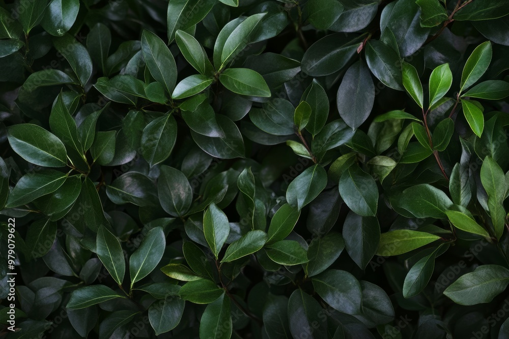At daytime, a full-frame background of a tree with green leaves grows in a dark forest At daytime, a full-frame background of a tree with green leaves grows in a dark forest