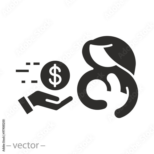 social help icon, financial aid for a newborn, fund child allowance, assistance family, flat vector illustration