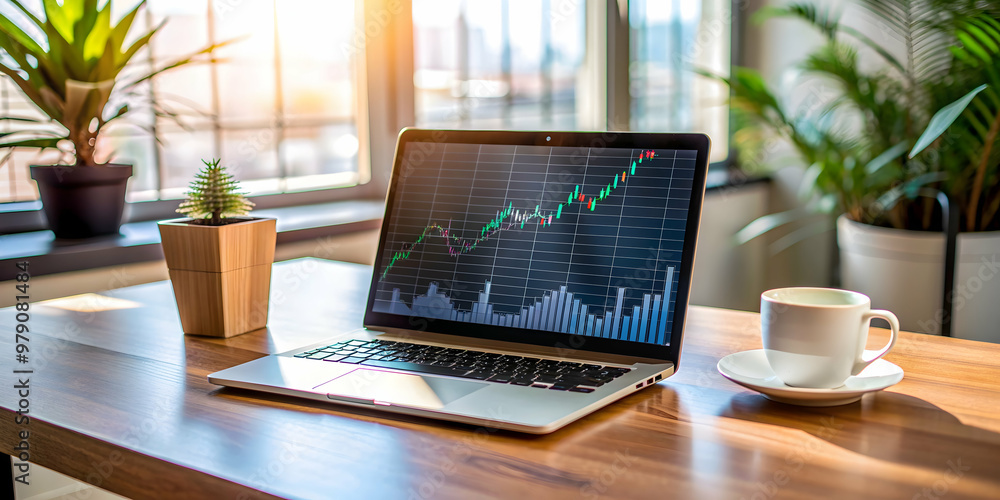 custom made wallpaper toronto digitalStock market trading from home with laptop showing graph, work from home, stock exchange