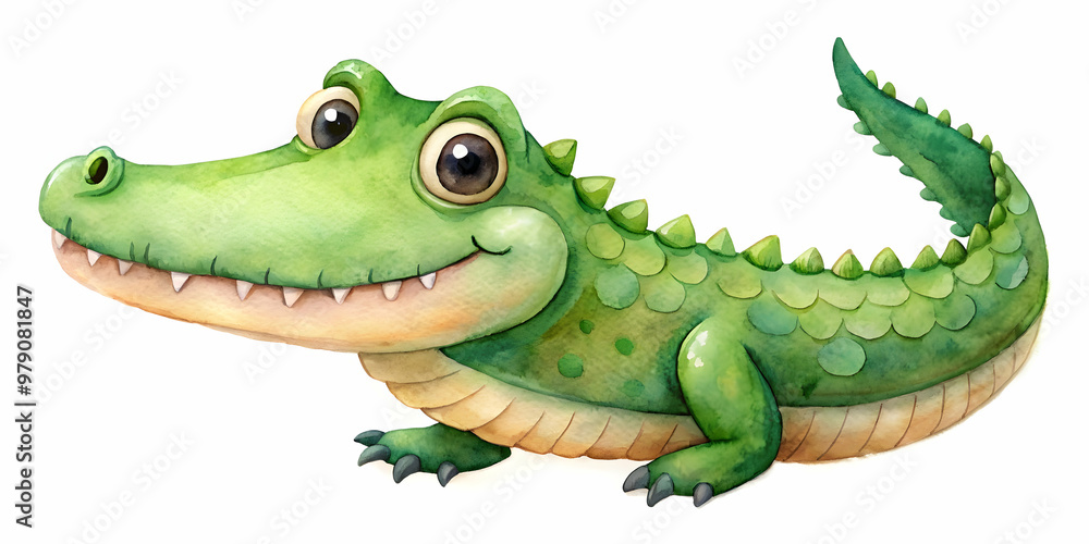 Fototapeta premium Cute cartoon crocodile in watercolor style isolated on white background , cartoon, crocodile, cute