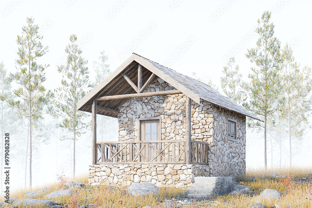 Charming stone cabin nestled among serene trees with a misty backdrop, perfect for nature lovers and rustic retreat enthusiasts. Charming stone cabin nestled among serene trees with a misty backdrop, perfect for nature lovers and rustic retreat enthusiasts.