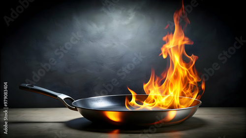 Fire gas burning on iron pan, stirring flames intensely hot, cooking, flames, heat, stir, fire, gas, iron, hot, burning, pan