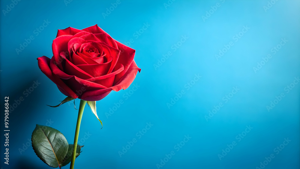 Red rose on blue background Valentine's day card, red rose, blue background, Valentine's day, love, romance, flower Red rose on blue background Valentine's day card, red rose, blue background, Valentine's day, love, romance, flower