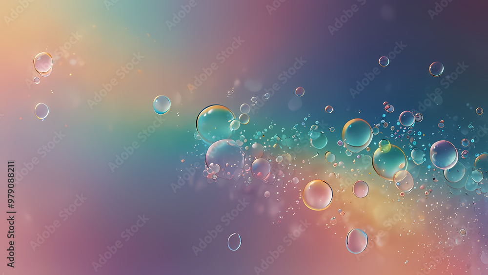 Dreamy, abstract background filled with soft, transparent bubbles floating in a gradient sky Dreamy, abstract background filled with soft, transparent bubbles floating in a gradient sky