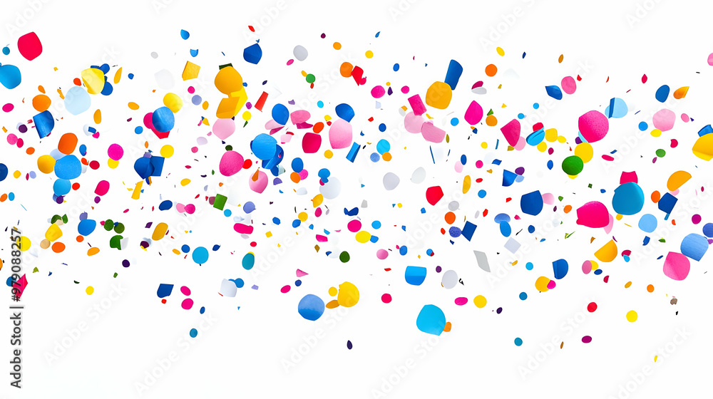 Colorful Confetti Falling on a White Background, Creating a Festive Atmosphere Perfect for Celebration, Party, and Joyful Events Colorful Confetti Falling on a White Background, Creating a Festive Atmosphere Perfect for Celebration, Party, and Joyful Events