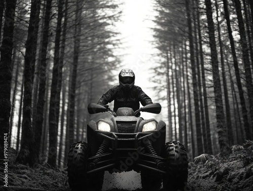 Man Riding Four Wheeler Woods photo