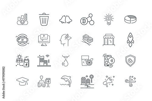 Bells, Bitcoin technology, Business idea, Chart, Cloud data, Combination, Cut, Digital marketing, vector illustration, set of icons for web photo