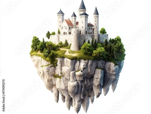 Produce a stunning long shot extraction of an ancient castle perched on a cliff Include intricate details of the surrounding landscape in a photorealistic digital format photo