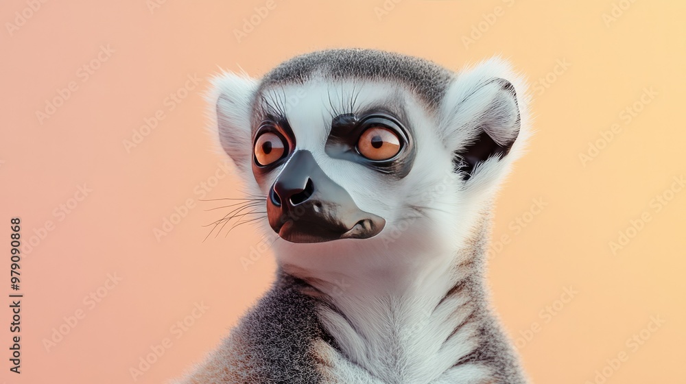 A lifelike 3D lemur staring intently, set against a pastel background, representing the curious and energetic nature of zoo wildlife A lifelike 3D lemur staring intently, set against a pastel background, representing the curious and energetic nature of zoo wildlife