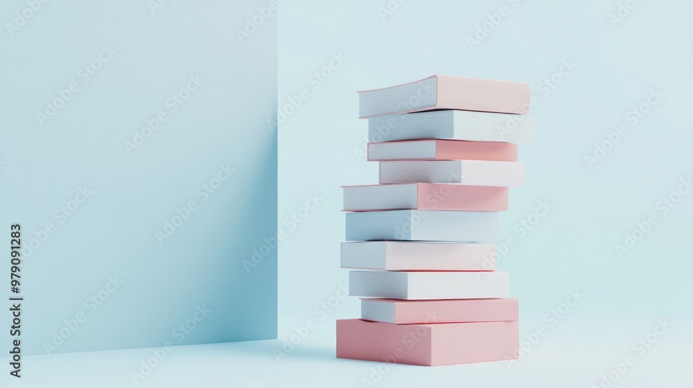 A stack of pastel-colored books against a light blue background. A stack of pastel-colored books against a light blue background.