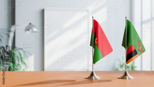 FLAGS OF BURKINA-FASO AND ZAMBIA ON TABLE