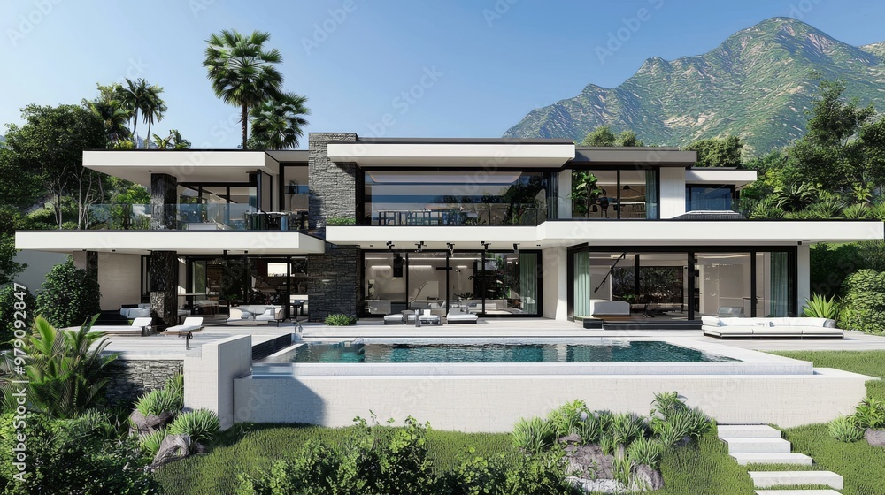 Fototapeta premium The terrace and swimming pool of a modern building
