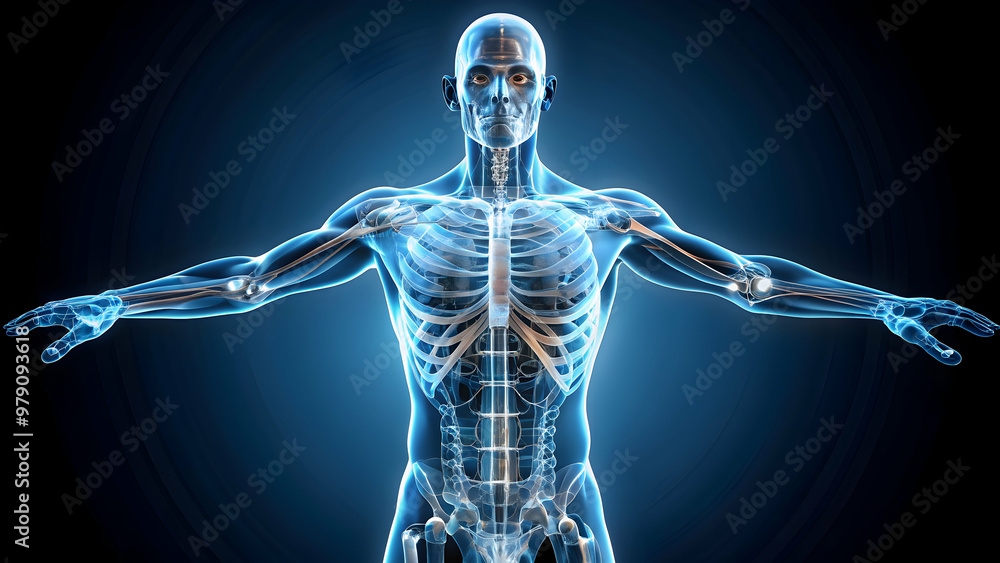 Futuristic x-ray image of human body showing advanced technology and anatomy, x-ray, futuristic, medical, technology