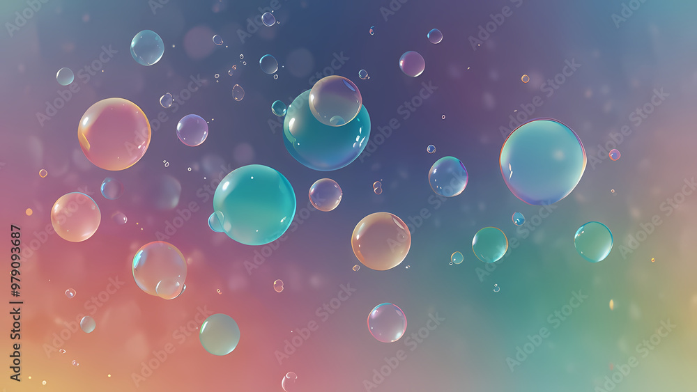 Dreamy, abstract background filled with soft, transparent bubbles floating in a gradient sky Dreamy, abstract background filled with soft, transparent bubbles floating in a gradient sky