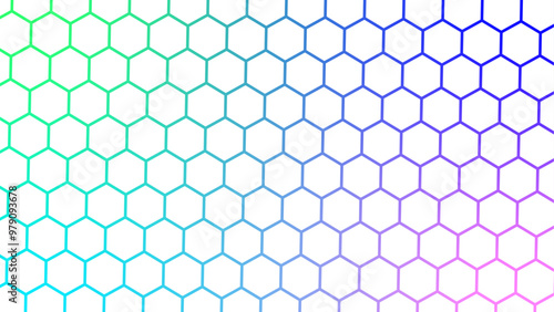 Seamless bright white abstract honeycomb background. White and multicolor hexagon honeycomb geometric copy space. 