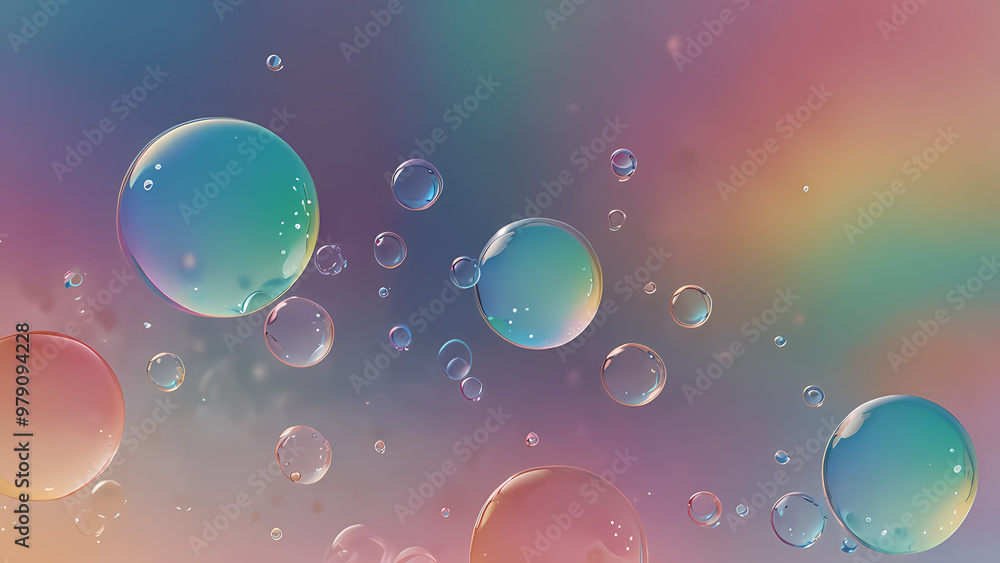 Dreamy, abstract background filled with soft, transparent bubbles floating in a gradient sky Dreamy, abstract background filled with soft, transparent bubbles floating in a gradient sky